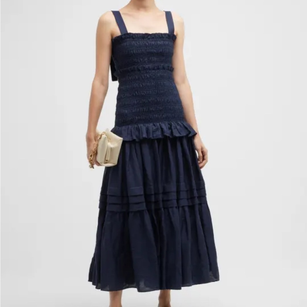 Acler Luisa Midnight Blue Smocked Dress - 2